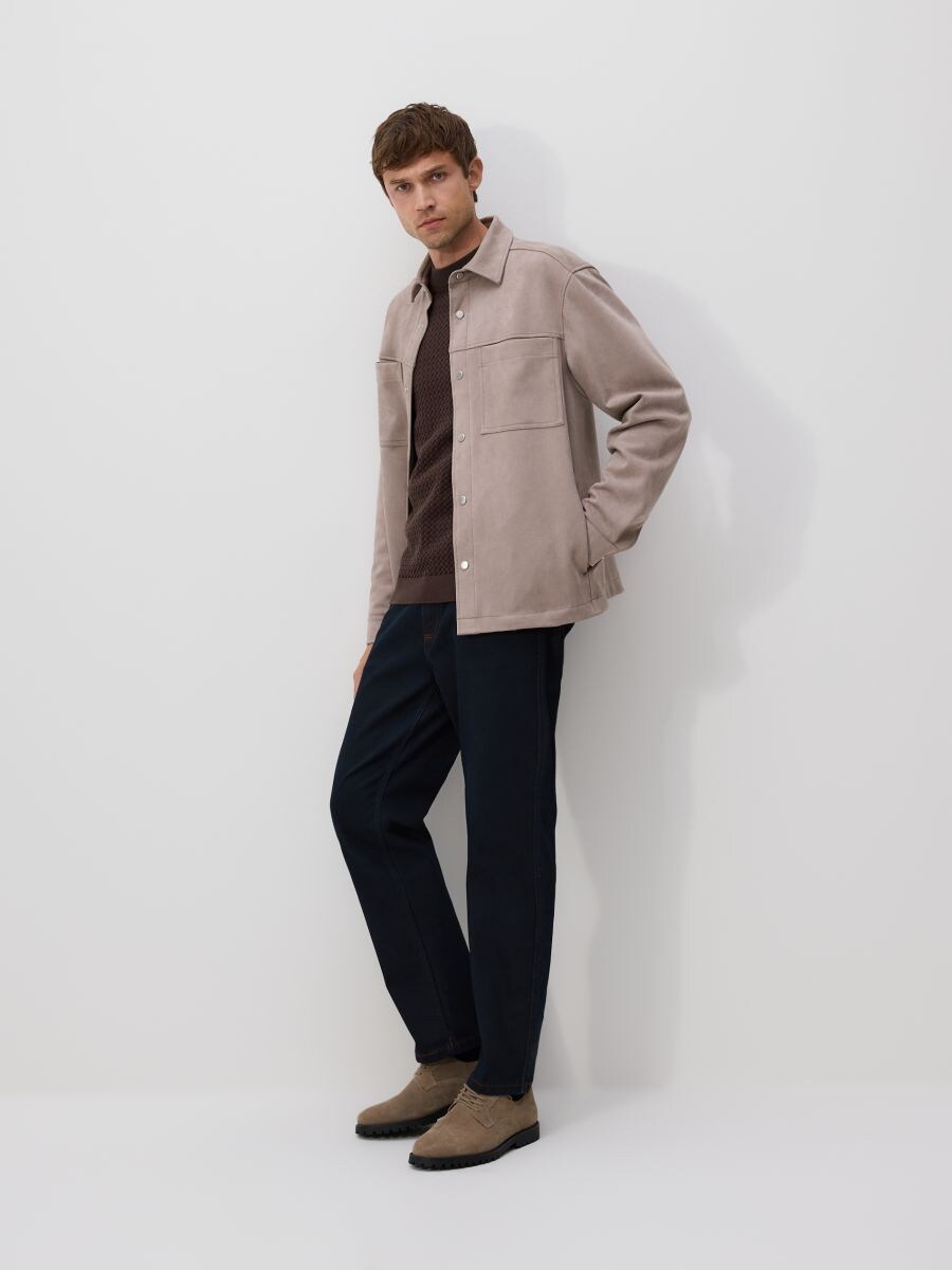 Comfort shirt in faux suede - beige - RESERVED