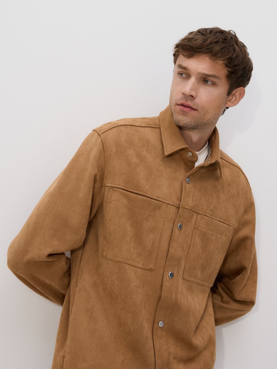 Comfort shirt in faux suede - golden brown - RESERVED