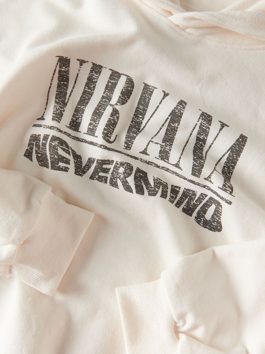 Φούτερ oversize Nirvana με κουκούλα - ΚΡΕΜ - RESERVED - 3