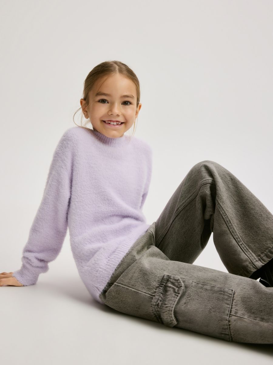 Wide leg jeans with cargo pockets - light grey - RESERVED