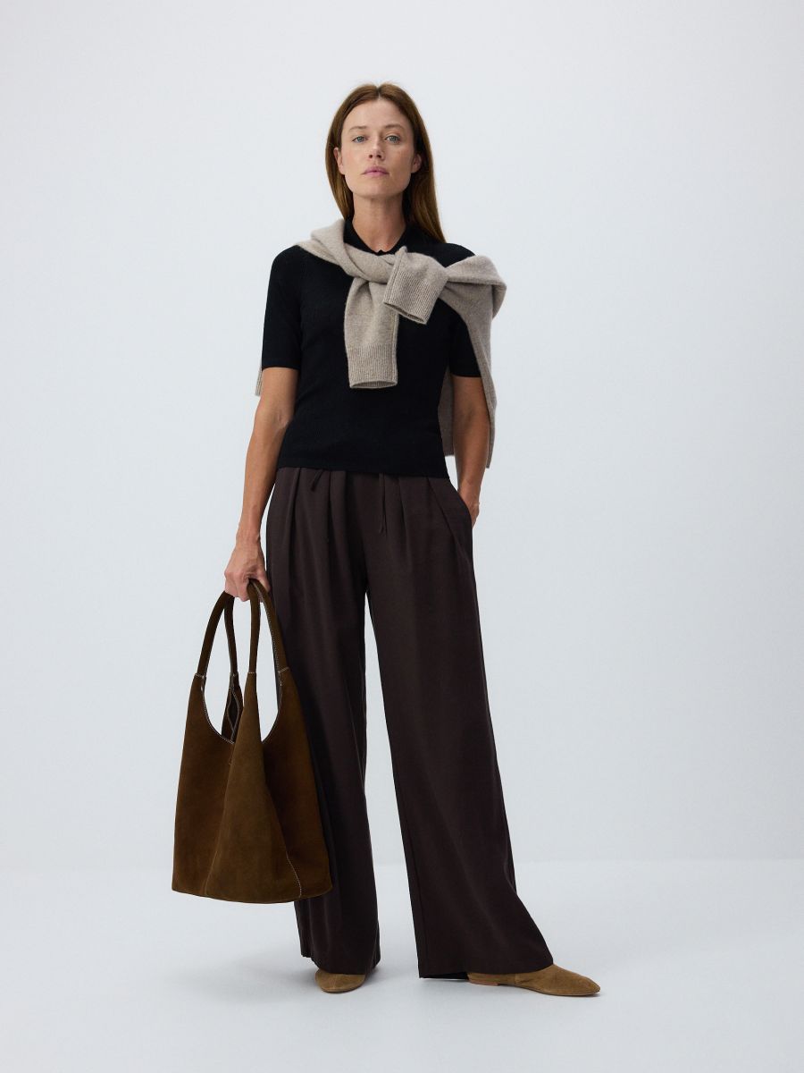 Viscose trousers - dark brown - RESERVED - 2