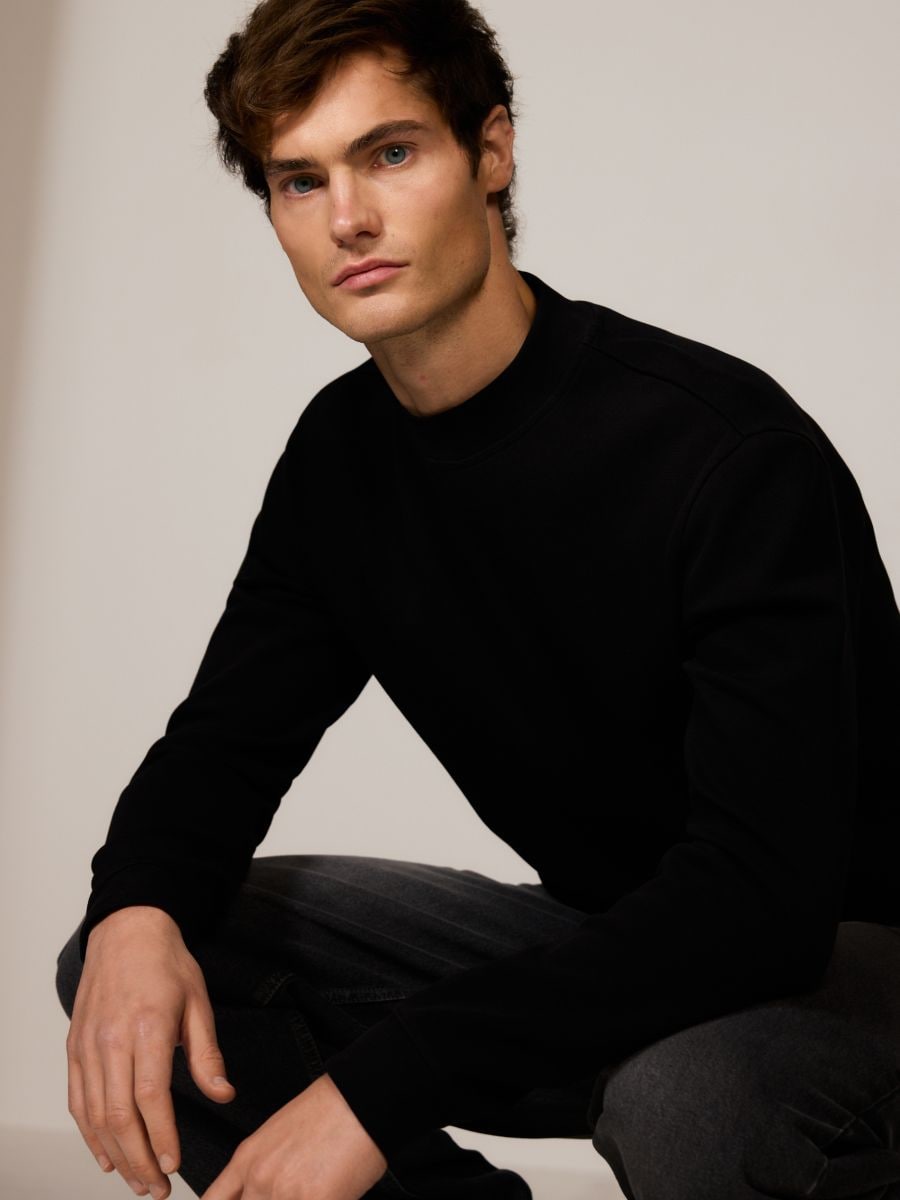 Sweatshirt med mandarinkrave - sort - RESERVED