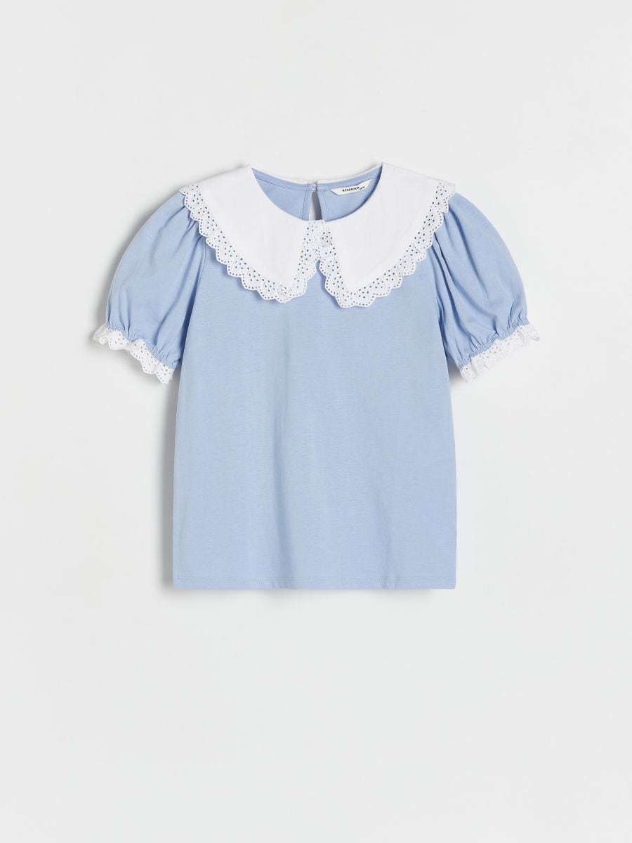 Blouse with collar - light blue - RESERVED