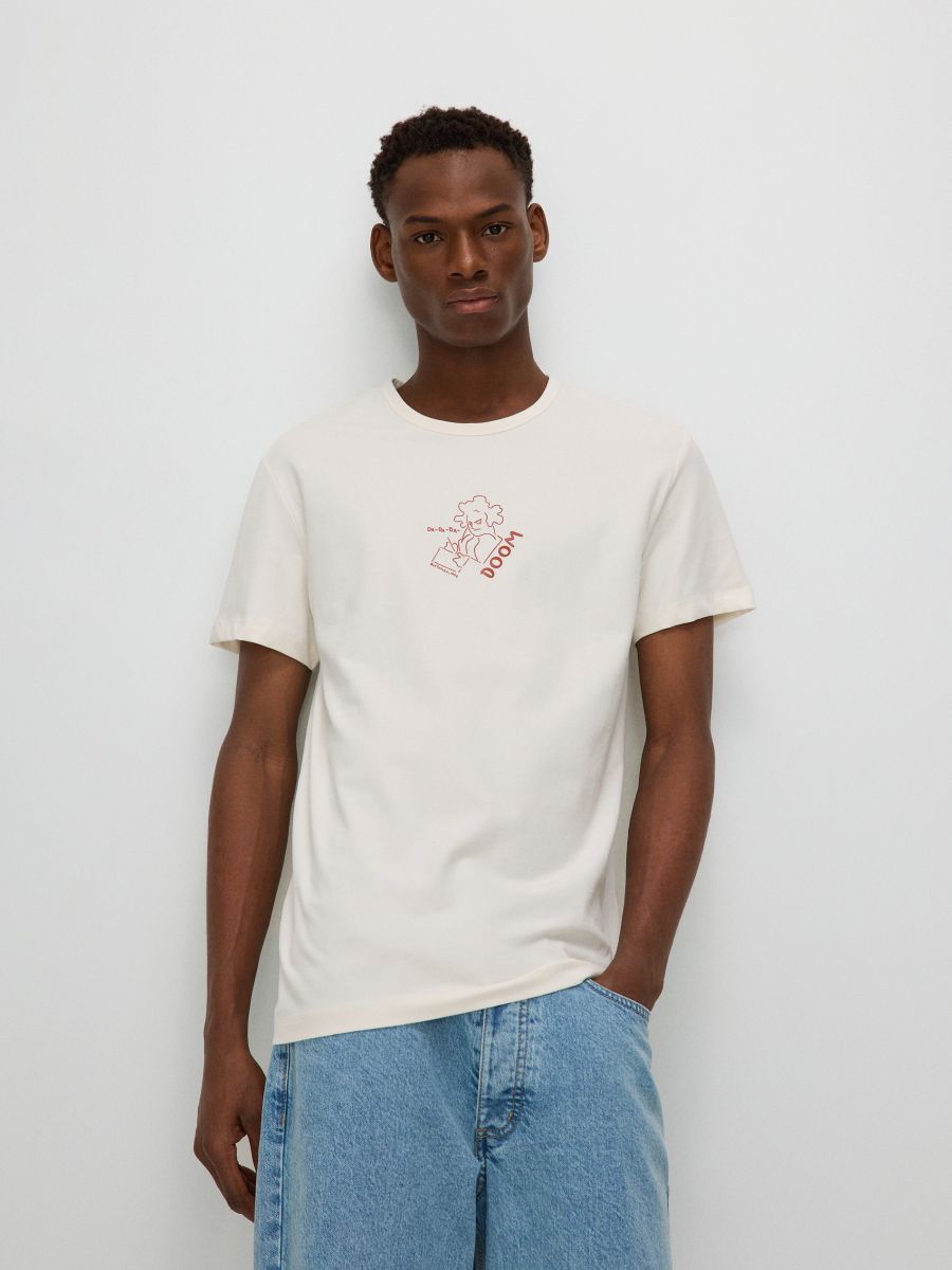 Regular fit T-shirt with print - cream - RESERVED
