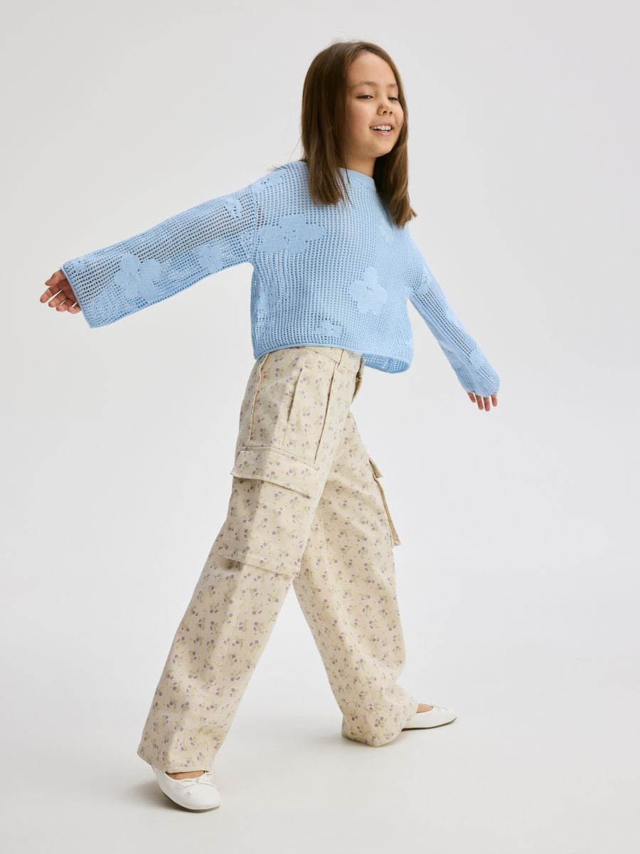 Cargo trousers with flower pattern - beige - RESERVED - 4