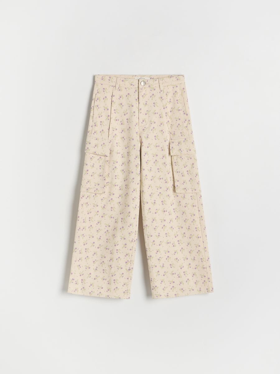 Cargo trousers with flower pattern - beige - RESERVED - 3