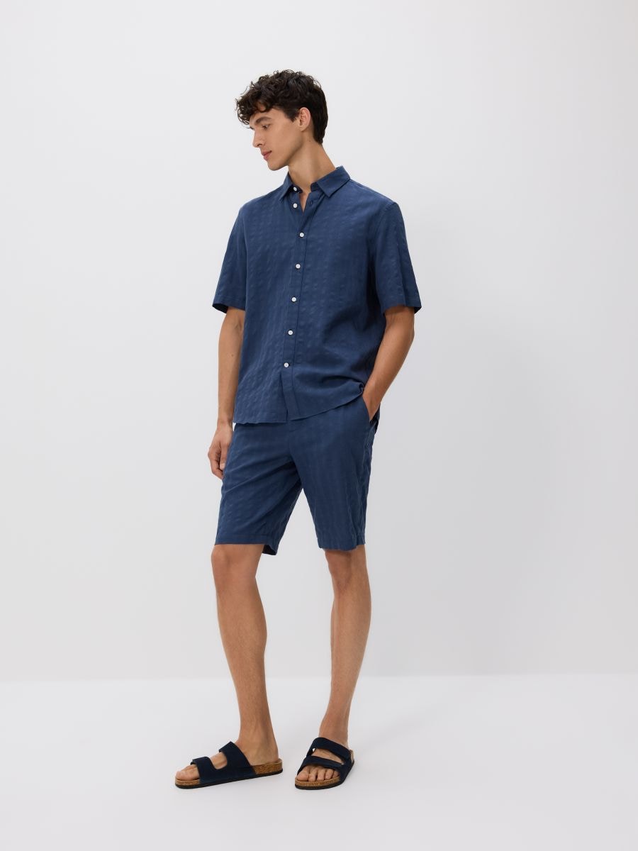 Regular shorts with linen blend - steel blue - RESERVED