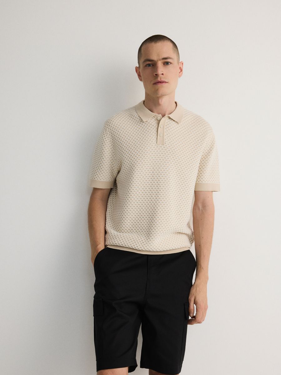 Cotton rich polo jumper - beige - RESERVED