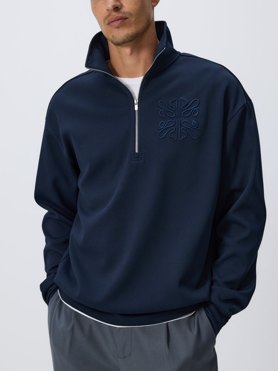 Sweatshirt with embroidery detailing - navy - RESERVED