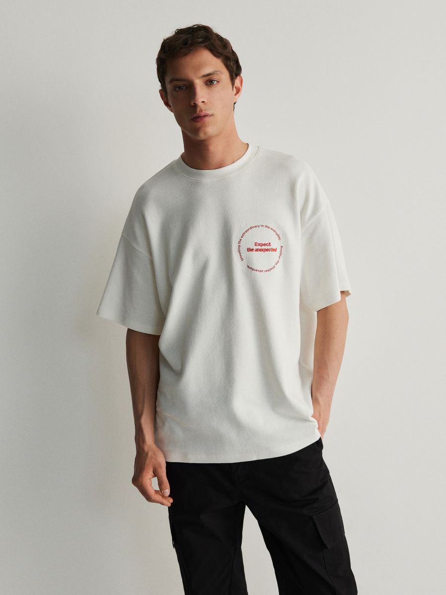 T-shirt oversize à imprimé - crème - RESERVED