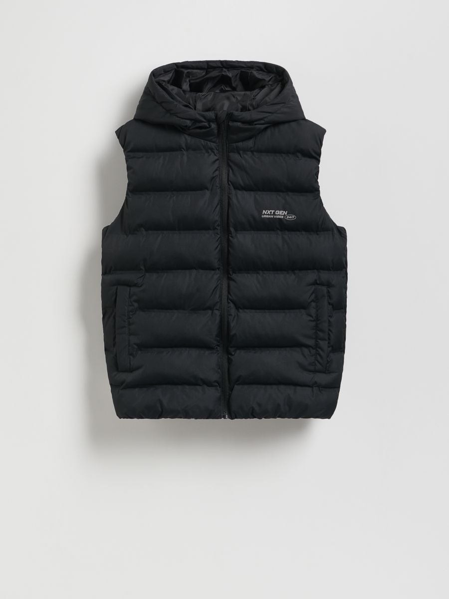 Quilted vest with hood - black - RESERVED