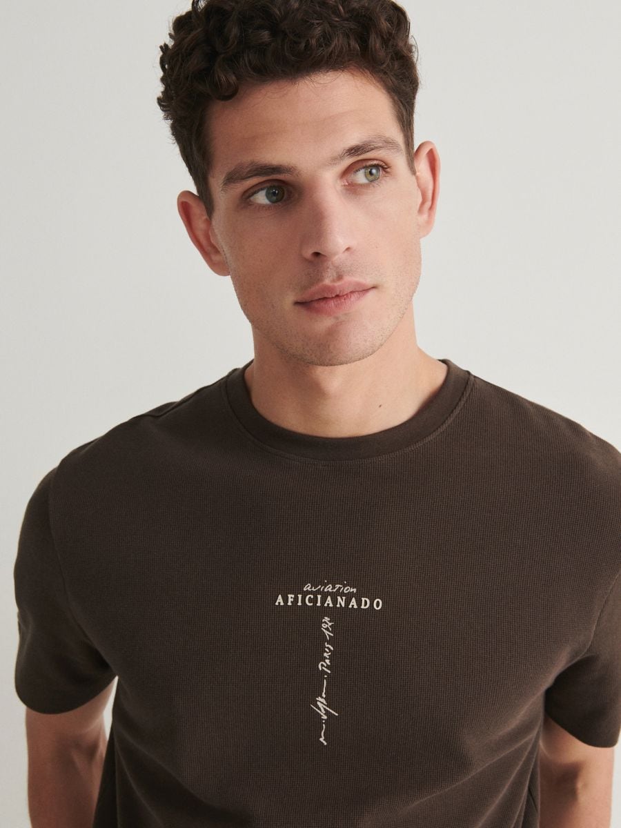 Regular fit T-shirt with print - brownish green - RESERVED