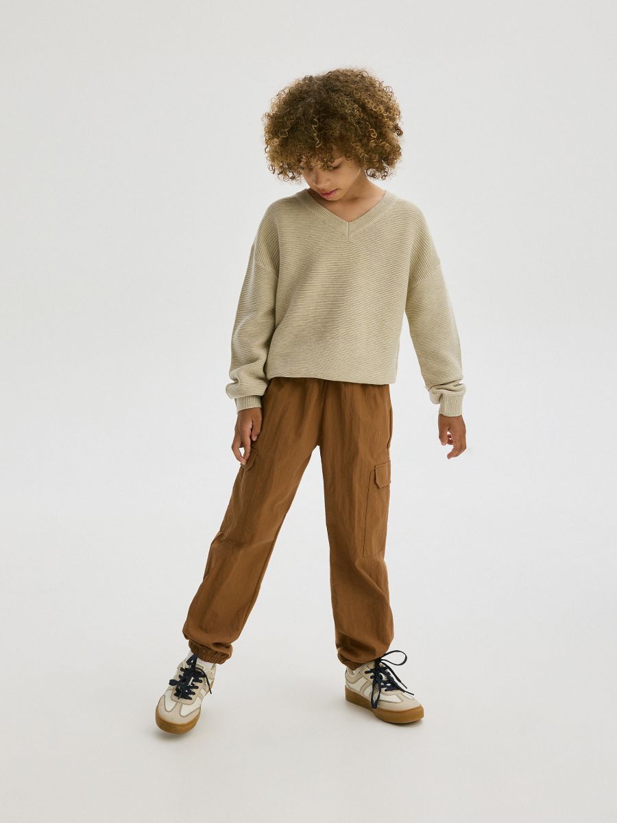 Pulover iz mešanice materialov - beige - RESERVED - 4
