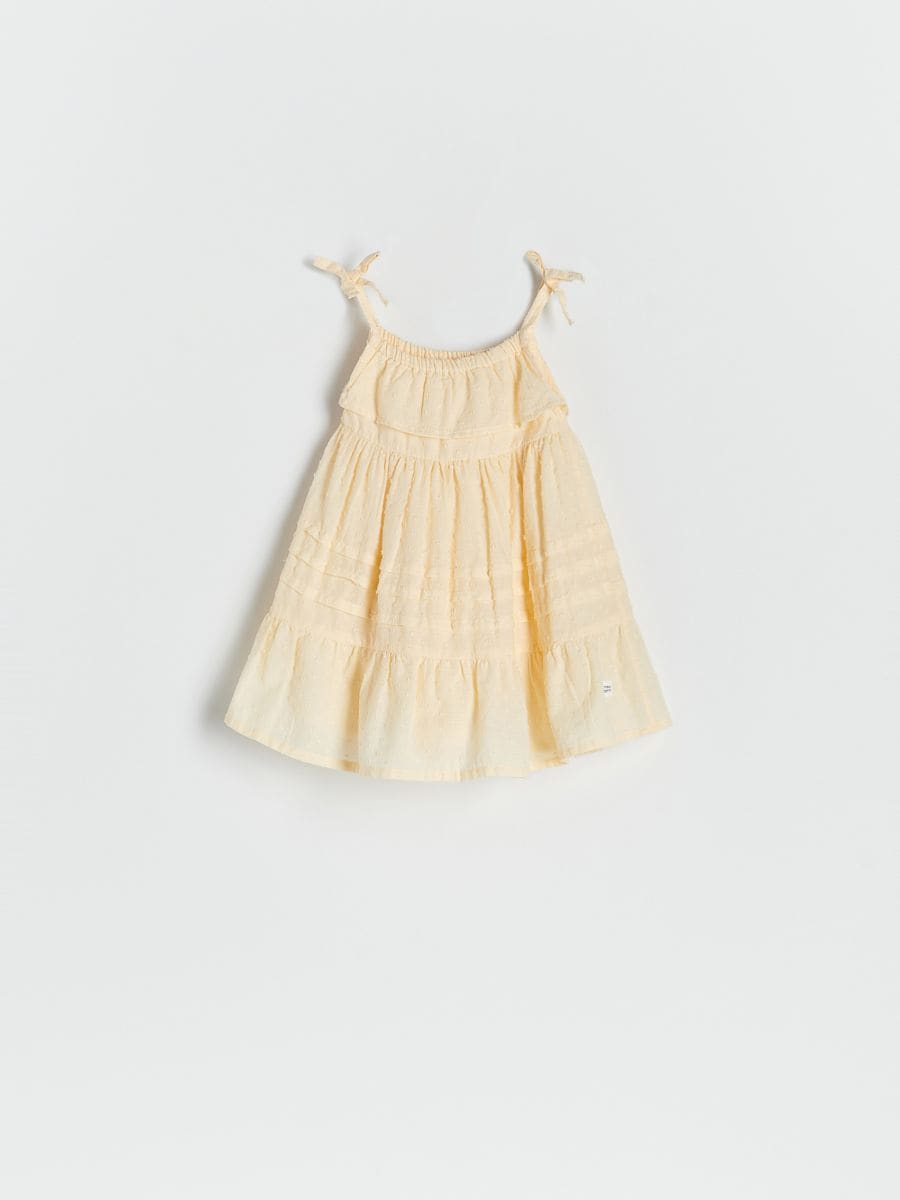 Памучна рокля с тънки презрамки - жълт - RESERVED