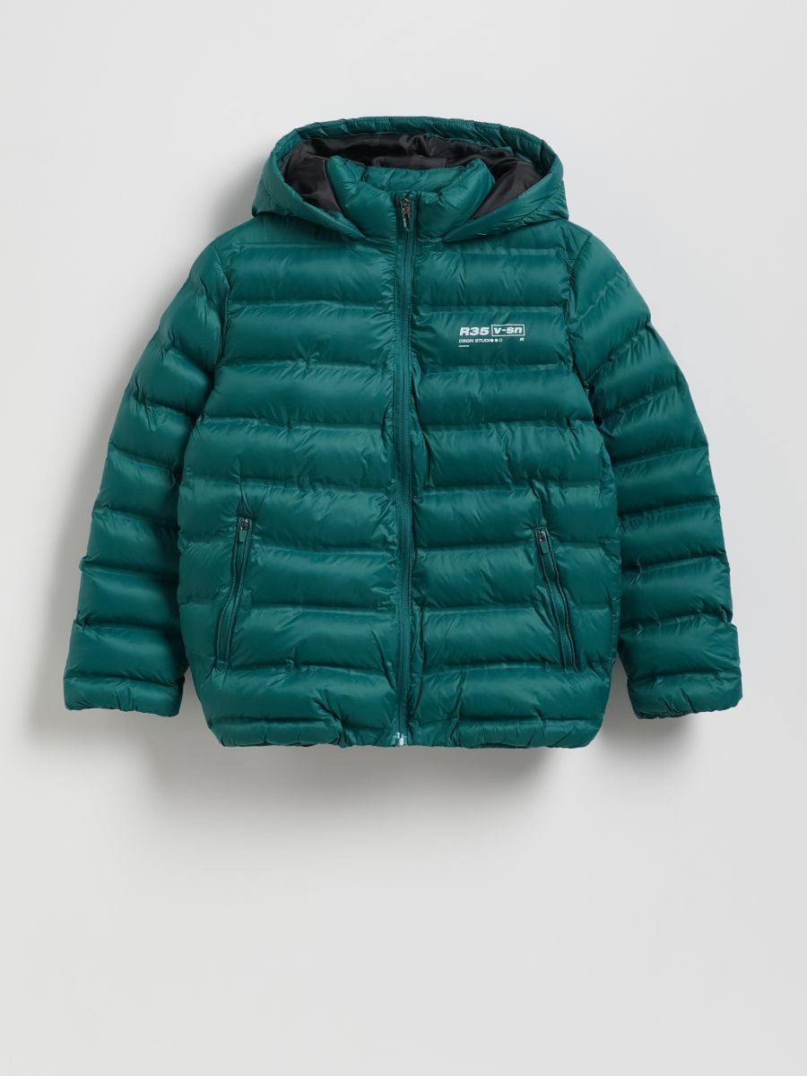 Quilted jacket with hood - teal green - RESERVED
