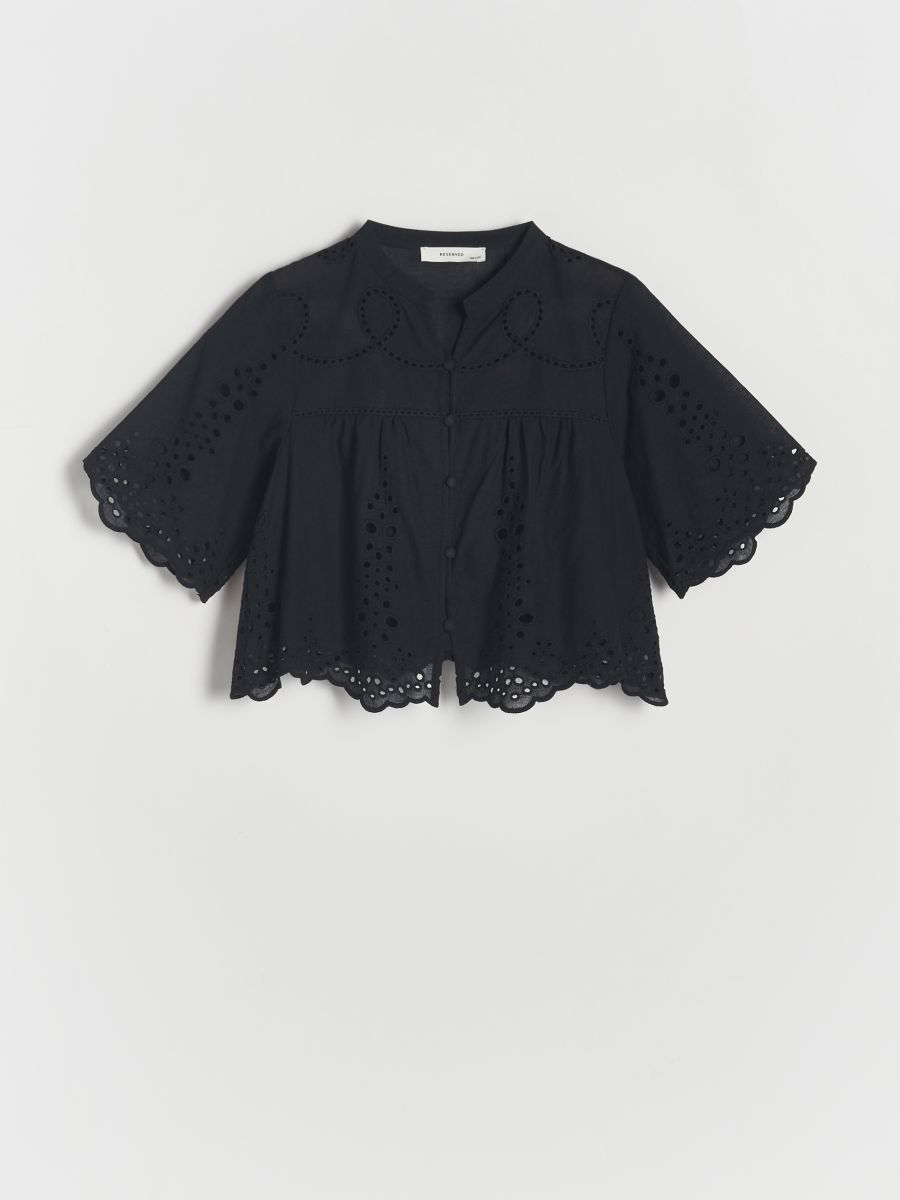 Ažūriniai medvilniniai marškiniai - juoda - RESERVED