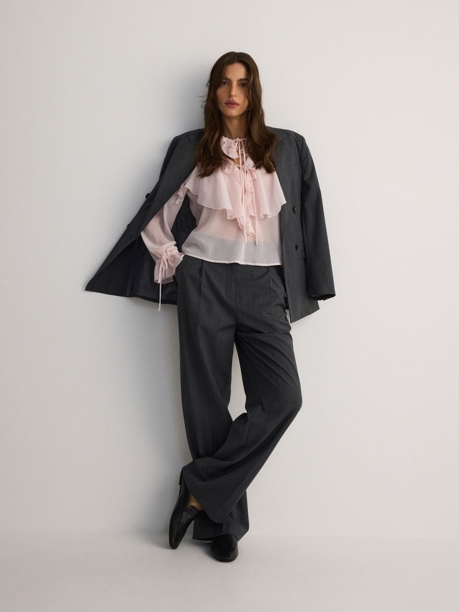 Sheer blouse with ruffle detail Color cream - RESERVED