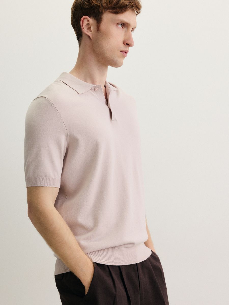 Sweter polo z wiskozą - pastelowy róż - RESERVED