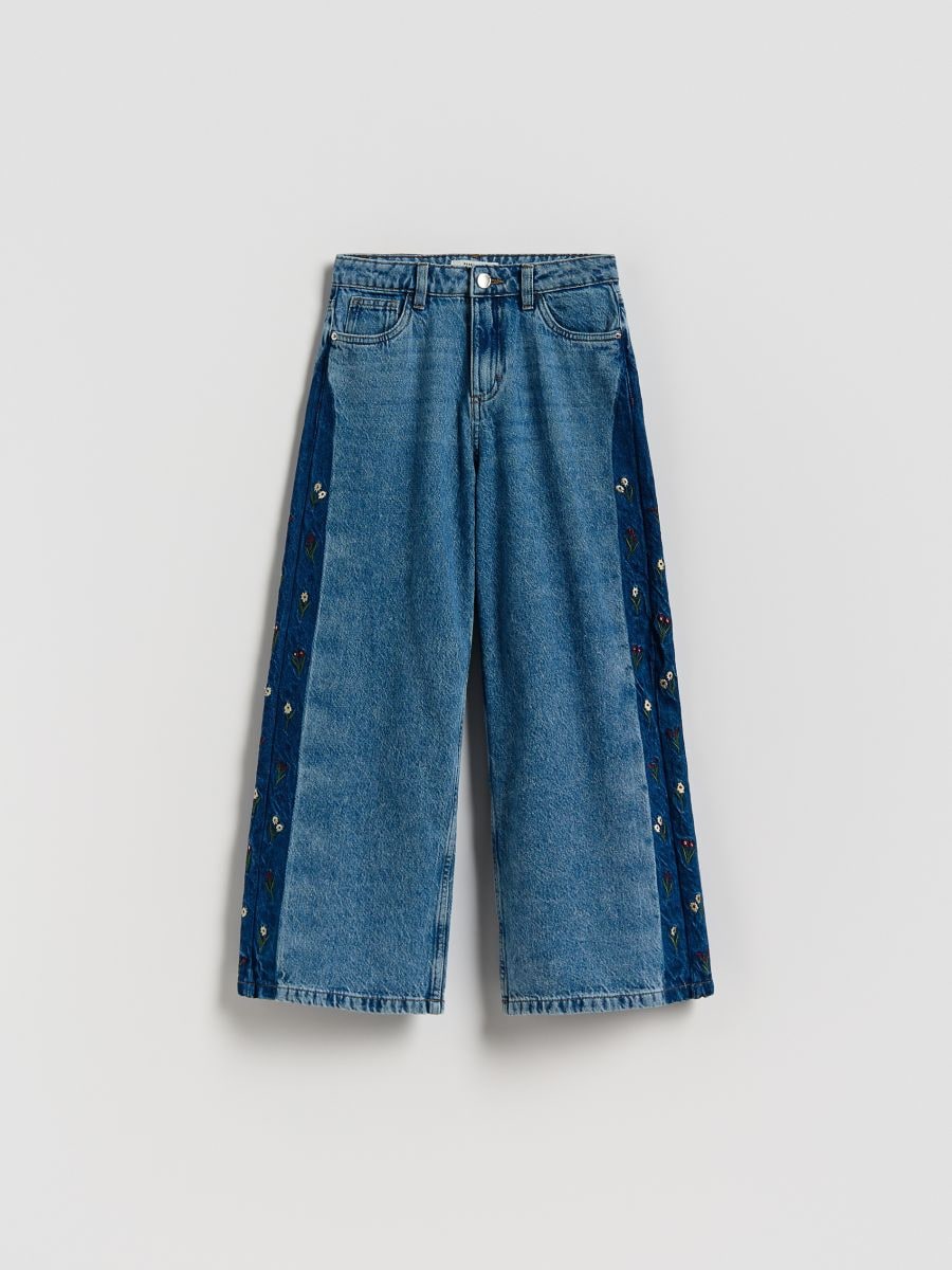 Wide leg jeans with embroidery detailing - blue - RESERVED