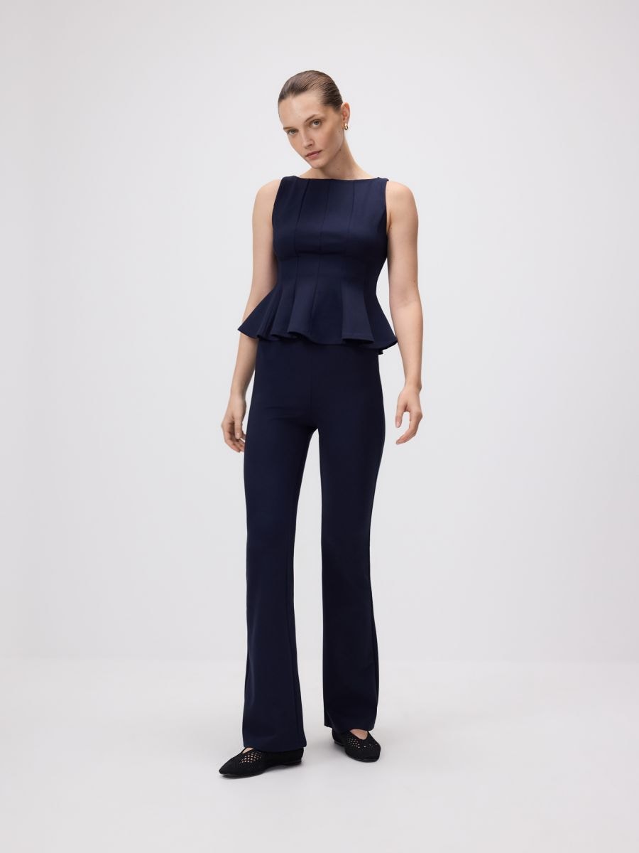 Viscose blend flare trousers - navy - RESERVED