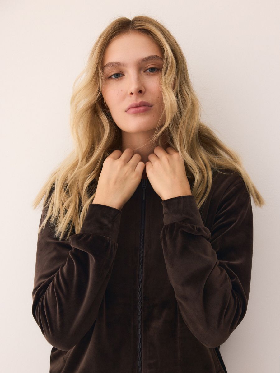 Velvet hoodie - dark brown - RESERVED
