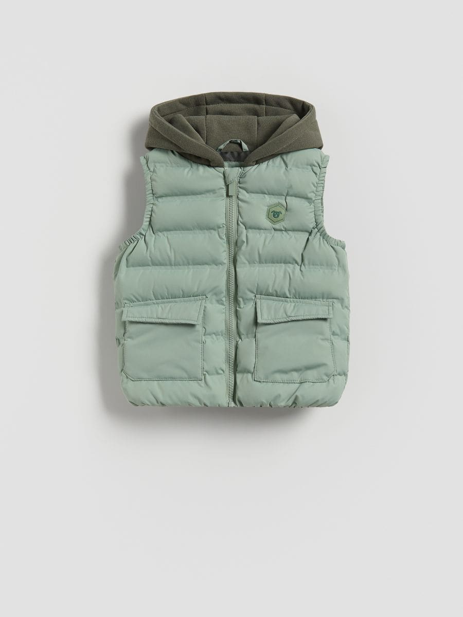 Quilted vest with hood - pale green - RESERVED