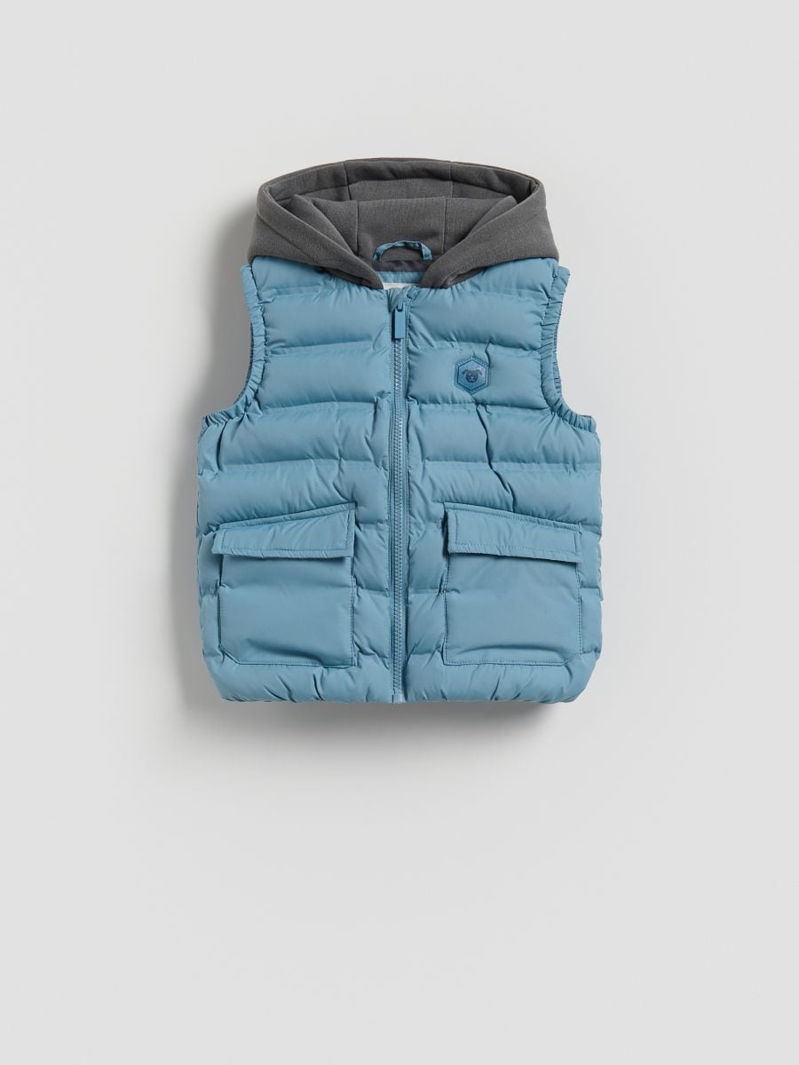 Quilted vest with hood - light blue - RESERVED