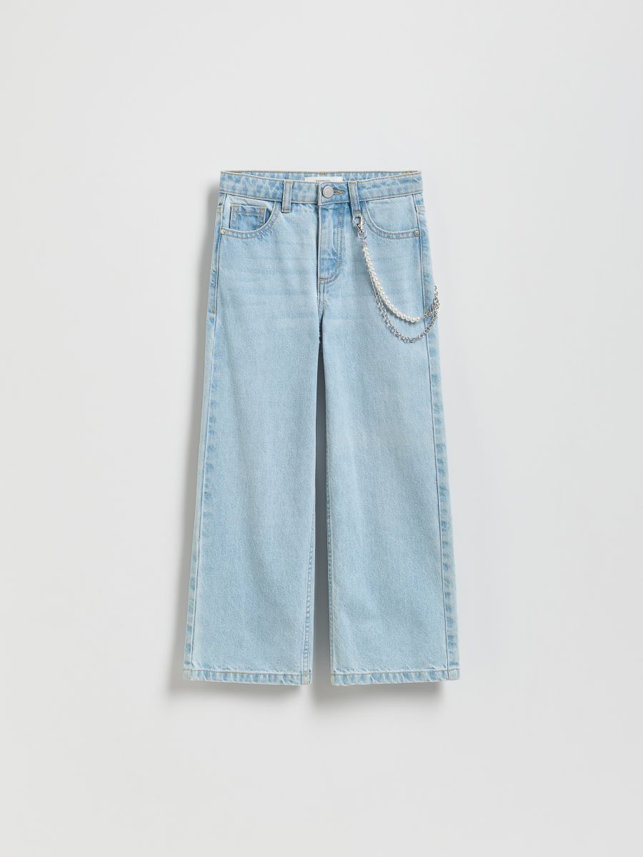 Straight jeans with chain - blue - RESERVED