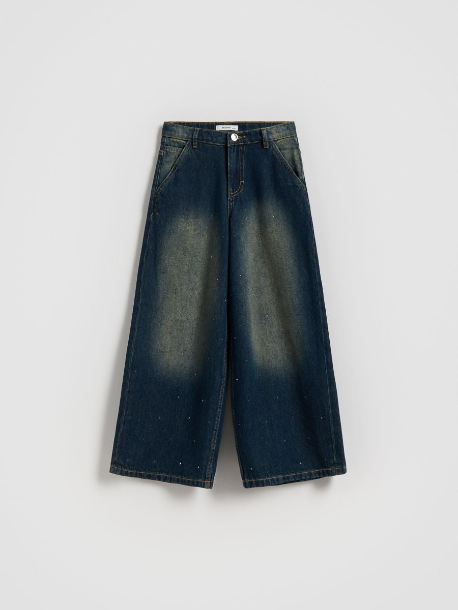 Jean super wide leg avec appliques - marine - RESERVED