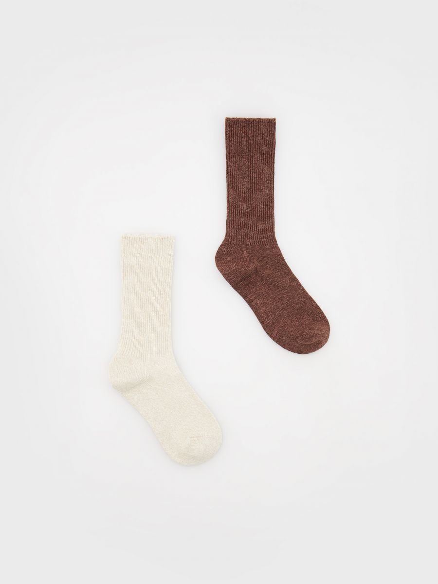 Pack de 2 calcetines con lana - Beige/Blanco - MUJER