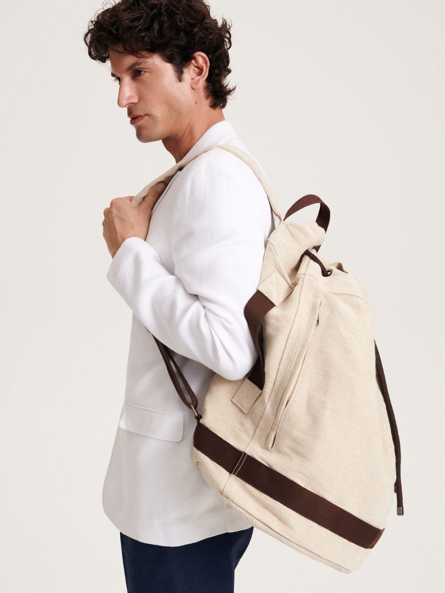 Plain backpack with handle - beige - RESERVED - 7