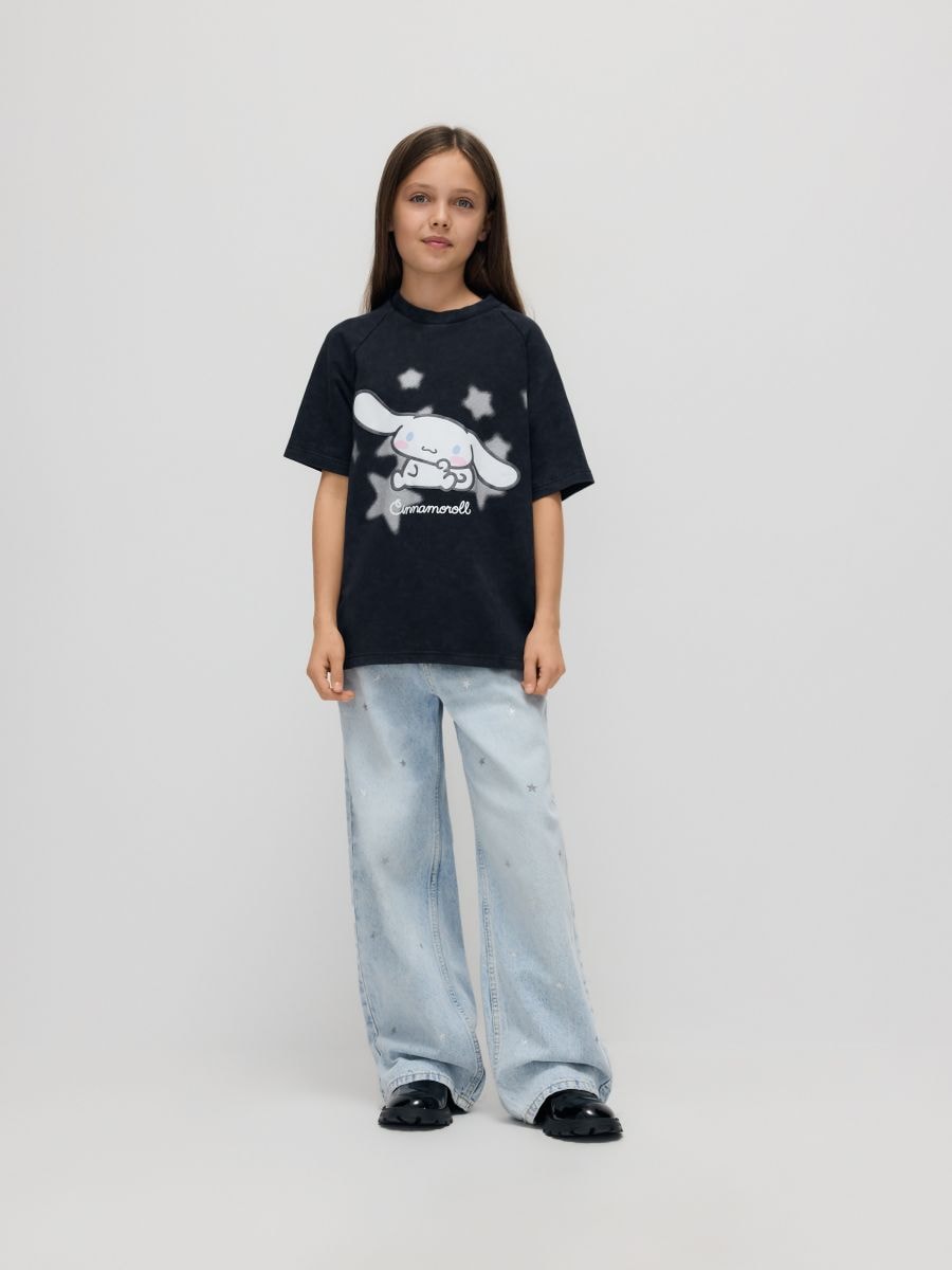 Mönstrade wide leg jeans - blå - RESERVED