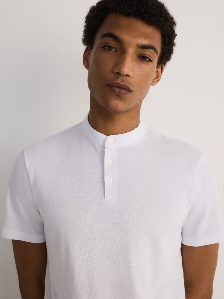 Stand-up collar polo shirt - white - RESERVED