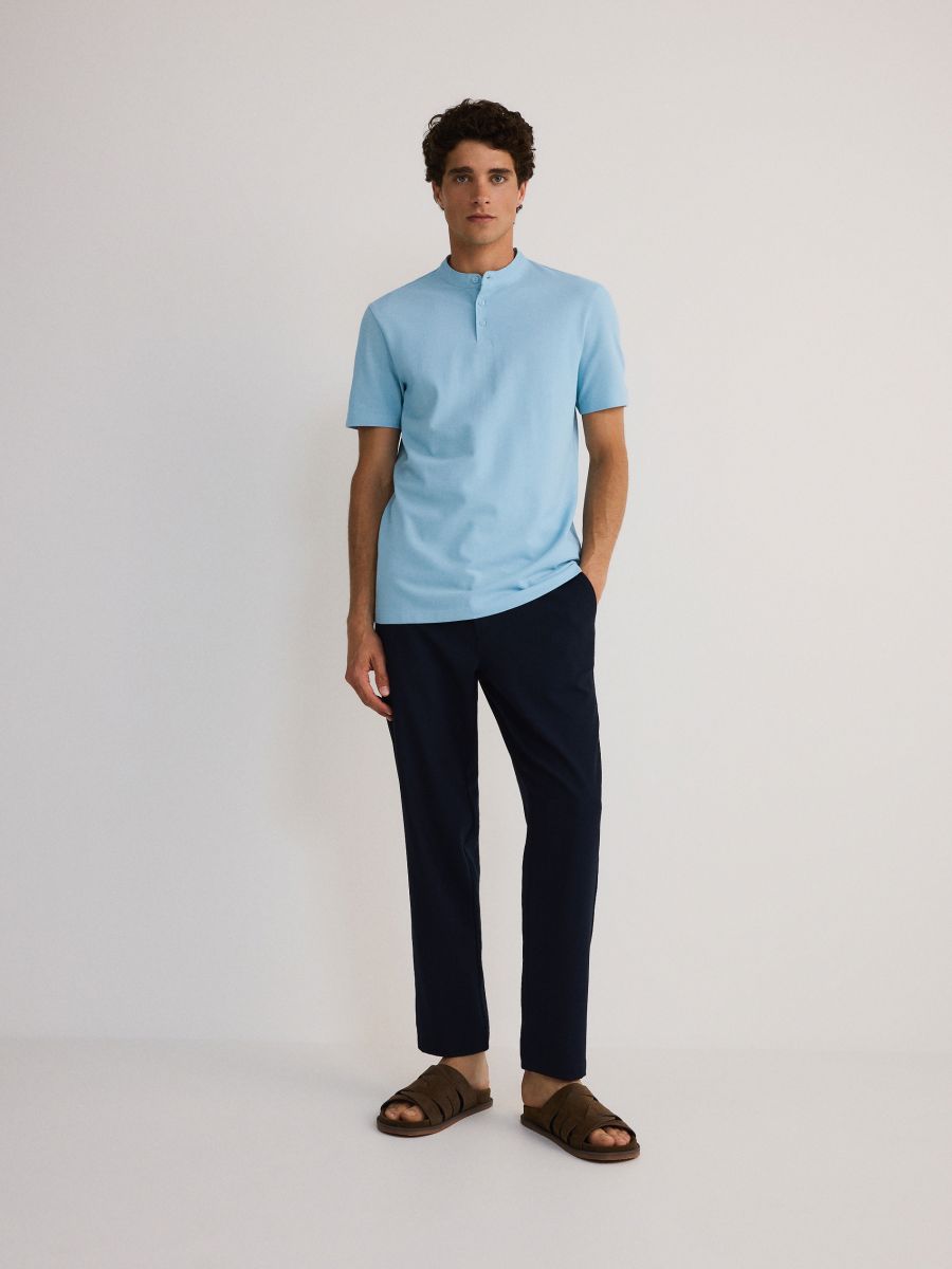 Stand-up collar polo shirt - light blue - RESERVED