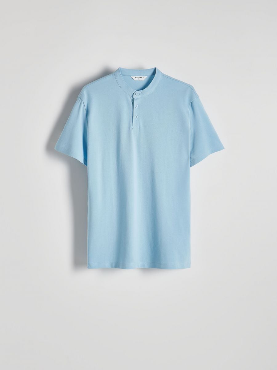 Stand-up collar polo shirt - light blue - RESERVED