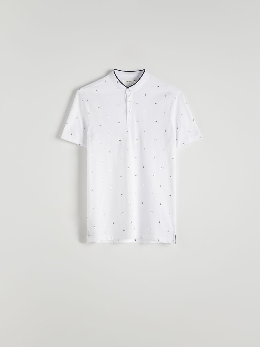 Slim piegriezuma polo krekls ar zemu stāvapkakli - balts - RESERVED