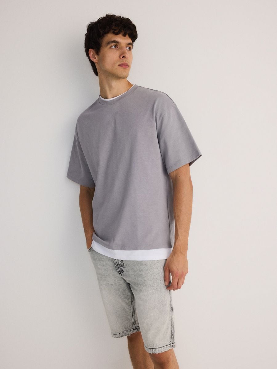 Relaxed fit cotton T-shirt - light grey - RESERVED