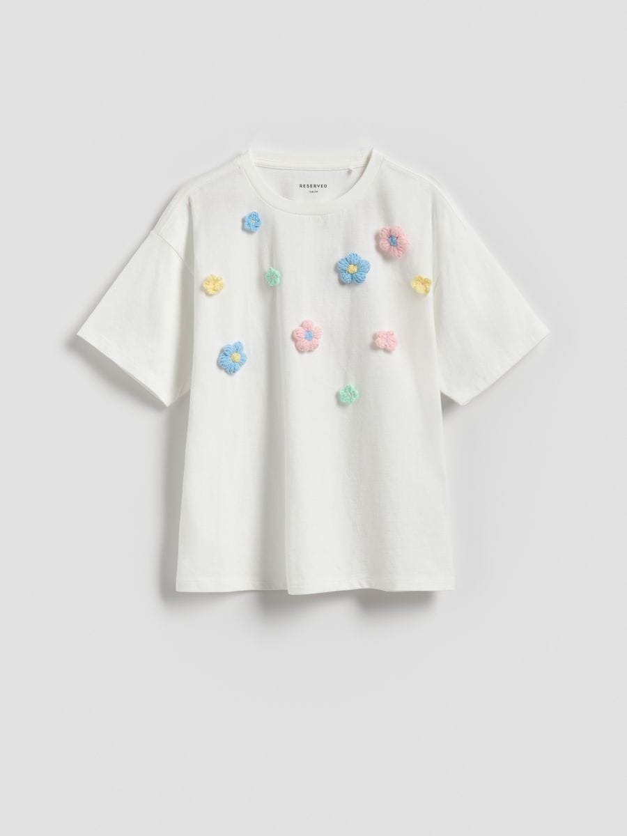 T-shirt z aplikacją - złamana biel - RESERVED