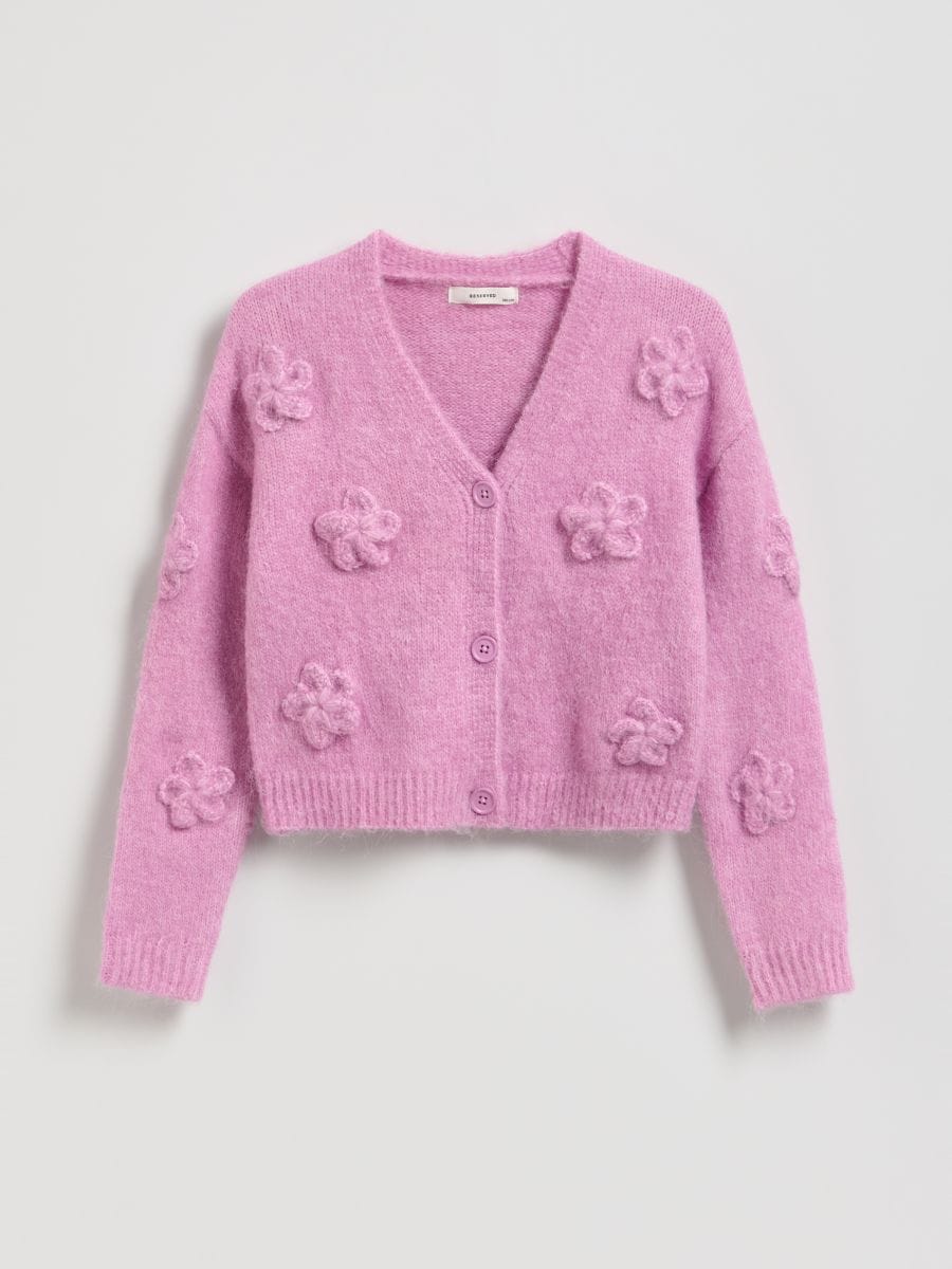 Cardigan à appliqués fleuris - mauve - RESERVED
