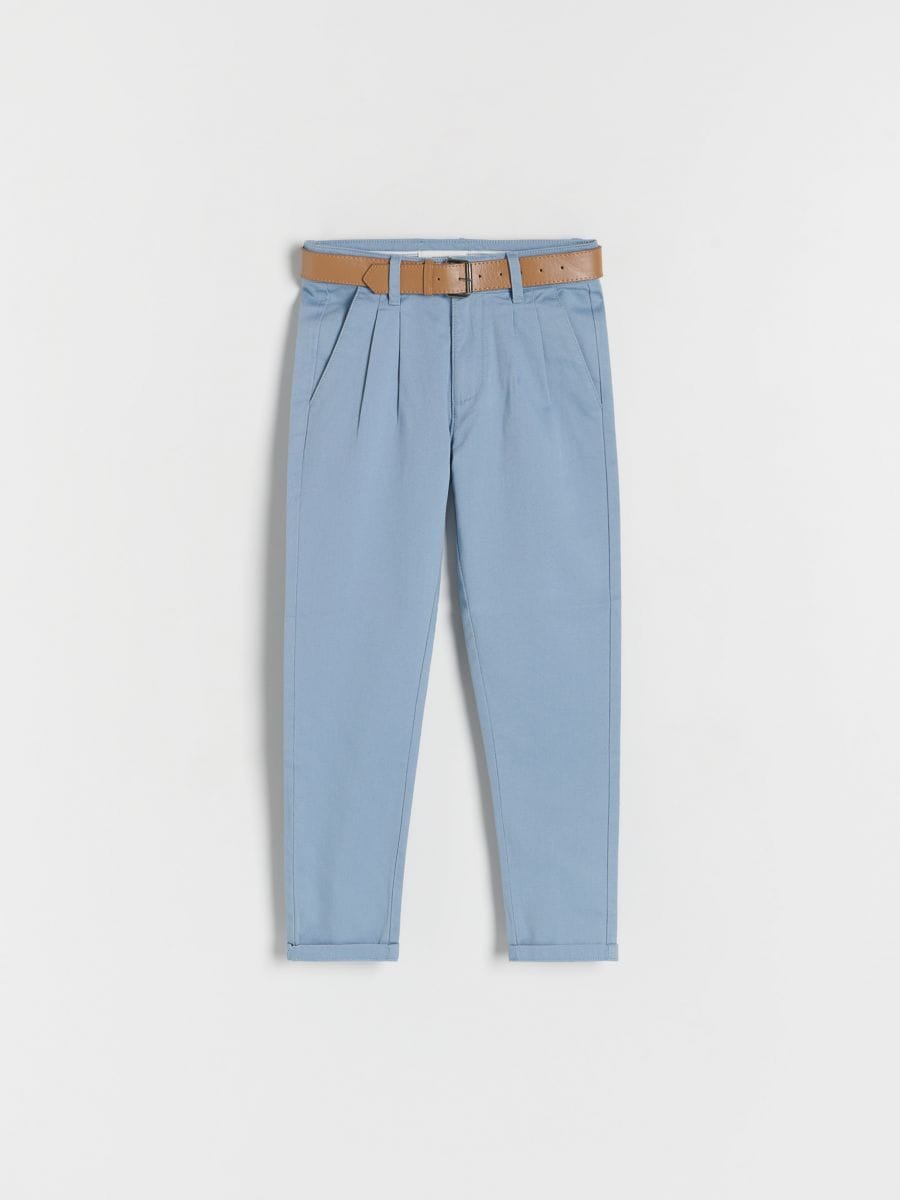 Chino hlače od strukturirane tkanine s remenom - plava - RESERVED