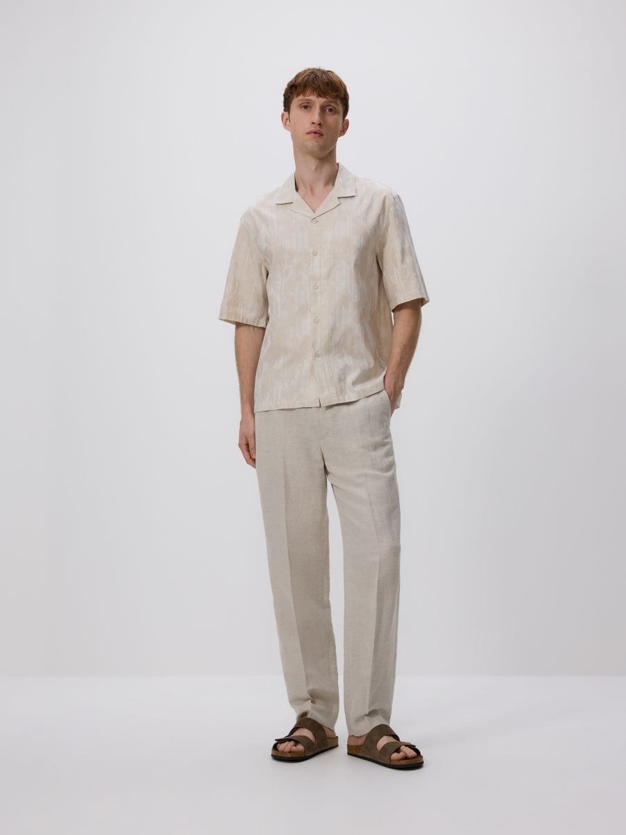 Chino regular trousers with linen blend - beige - RESERVED - 2