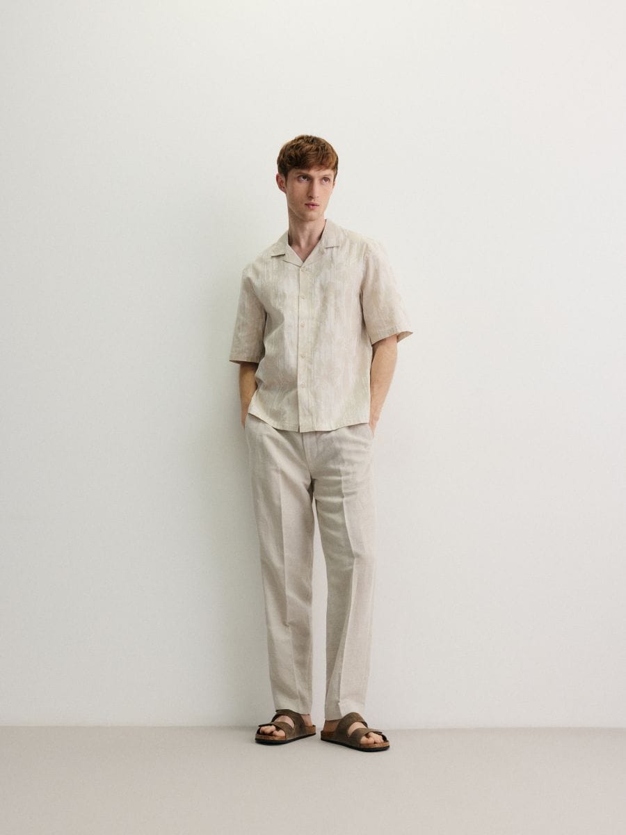 Chino regular trousers with linen blend - beige - RESERVED - 7