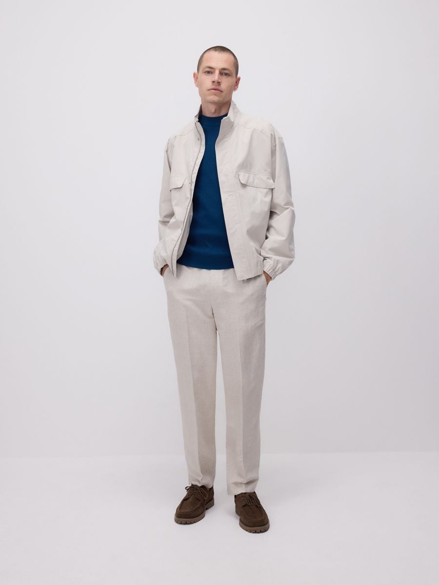Chino regular trousers with linen blend - beige - RESERVED - 2