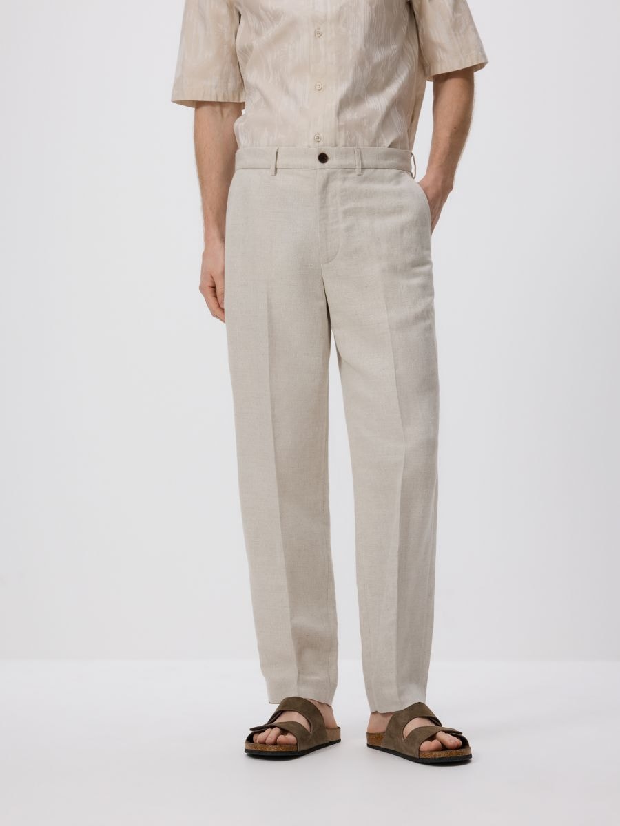 Chino regular trousers with linen blend - beige - RESERVED - 6