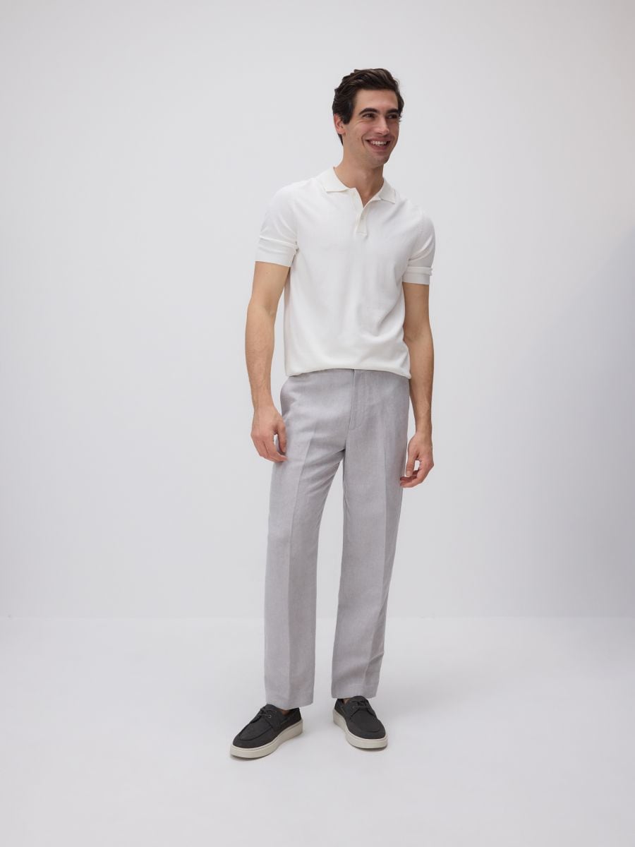 Chino regular trousers with linen blend - light grey - RESERVED - 3