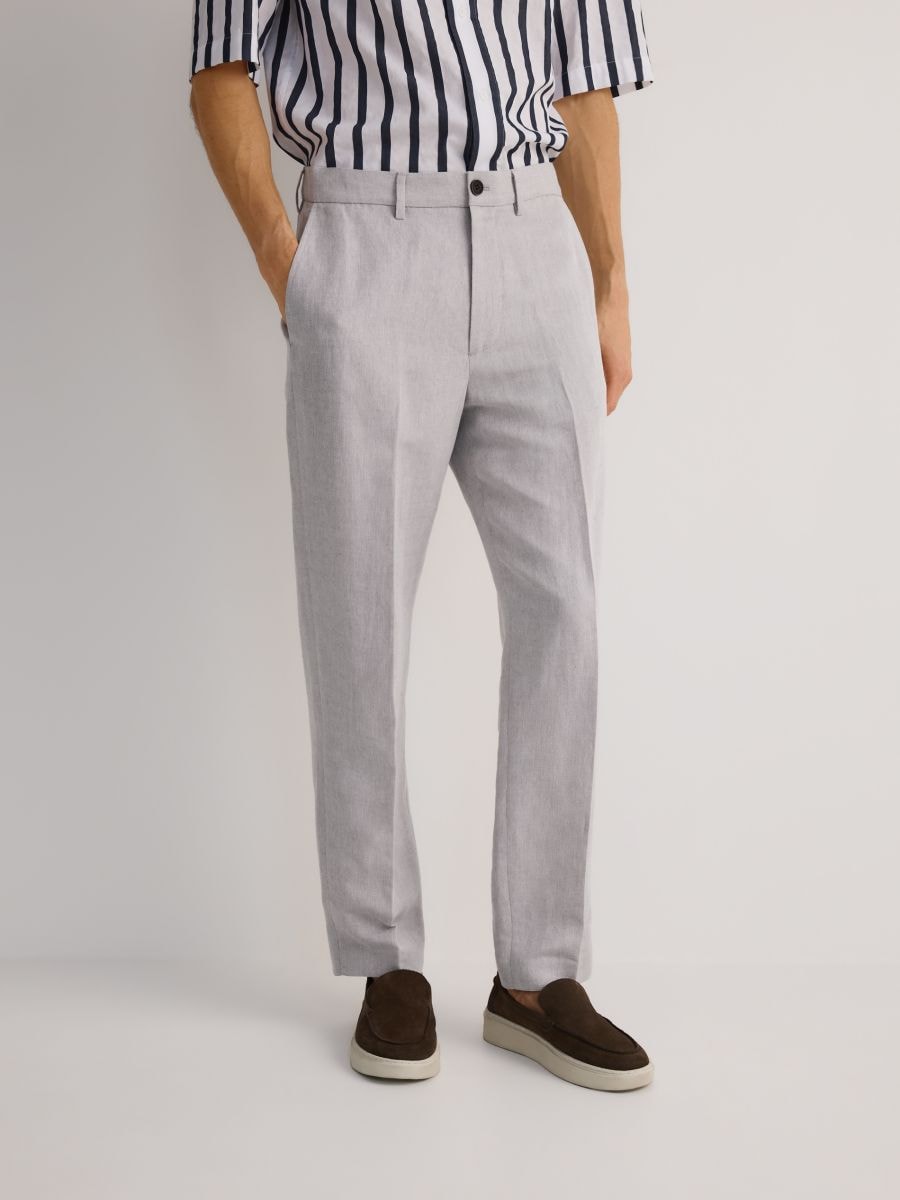 Chino regular trousers with linen blend - light grey - RESERVED