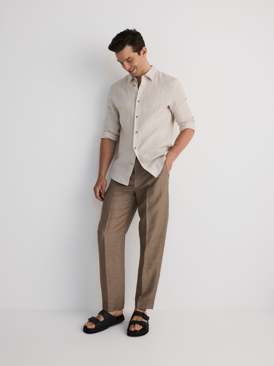 Chino regular trousers with linen blend - brown - RESERVED - 2