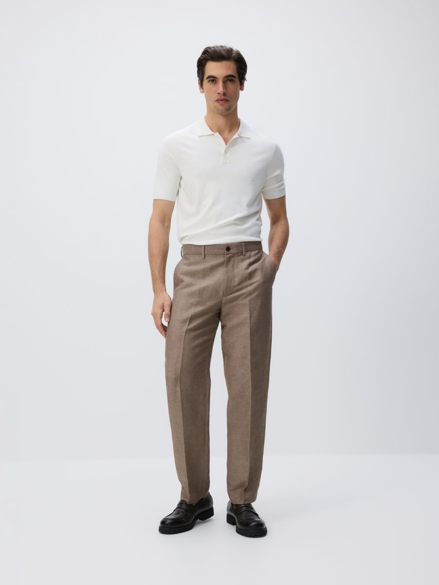 Chino regular trousers with linen blend - brown - RESERVED - 5