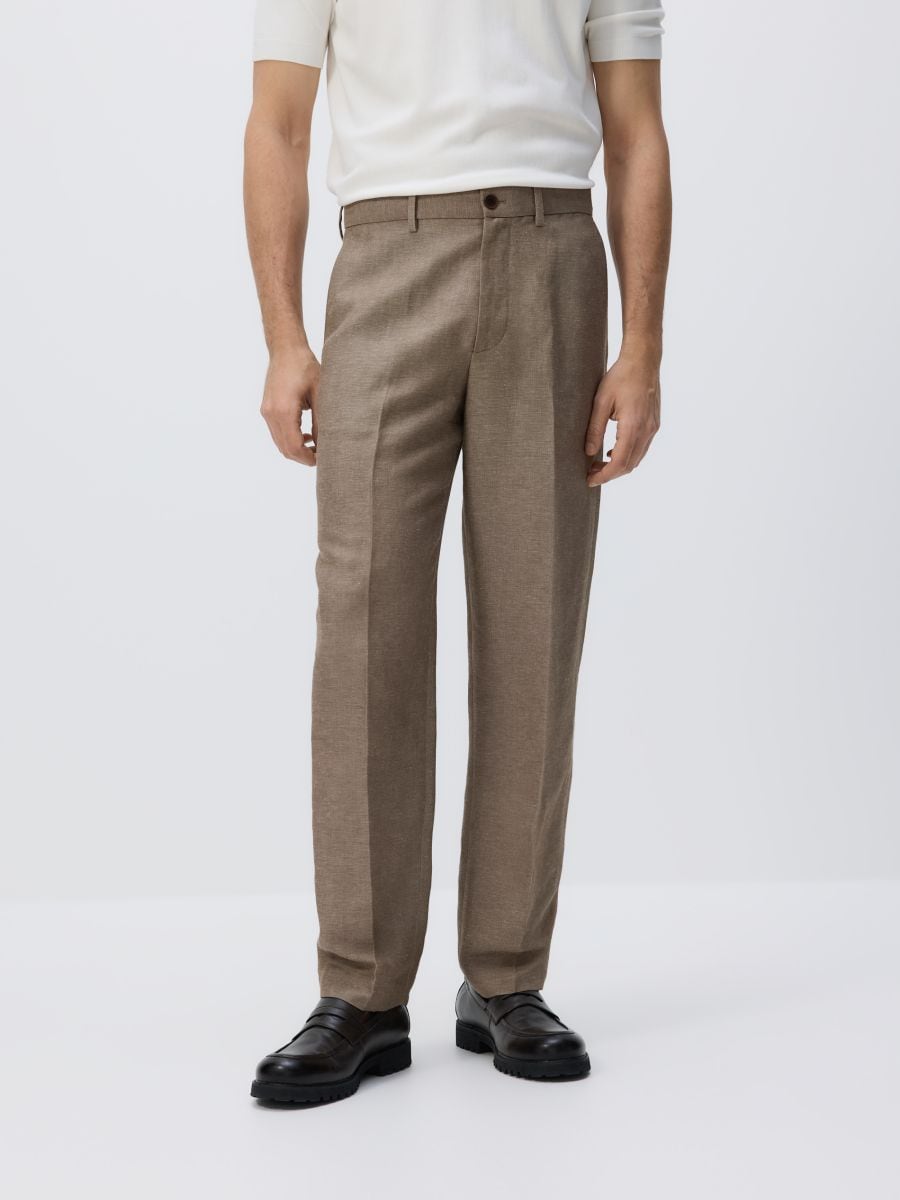 Chino regular trousers with linen blend - brown - RESERVED - 3