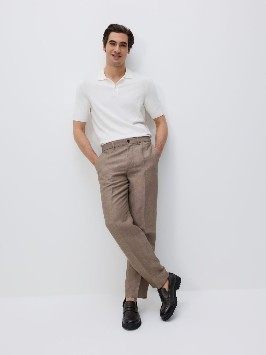 Chino regular trousers with linen blend - brown - RESERVED - 6